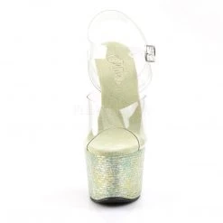 Pleaser CRYSTALIZE-308TL Clear/Lime Crystal Platform Sandal