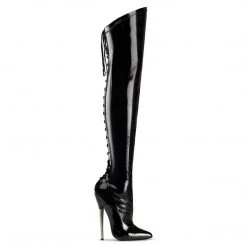 Devious Boots DAGGER-3060 Black Stretch Patent