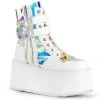Demonia Boots DAMNED-115 White Vegan Leather-Clear Hologram PVC Ankle Boot