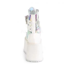 Demonia Boots DAMNED-115 White Vegan Leather-Clear Hologram PVC Ankle Boot