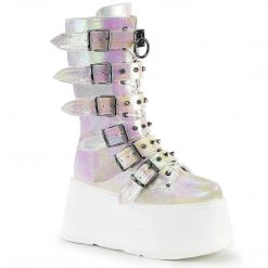 Demonia New Arrivals DAMNED-225 Pearl Iridescent Vegan Leather Mid-Calf Boot