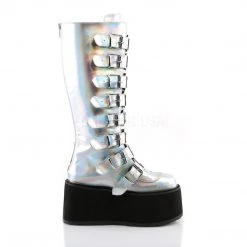 Demonia DAMNED-318 Silver Hologram Knee Boot Boots