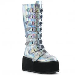 Demonia DAMNED-318 Silver Hologram Knee Boot Boots