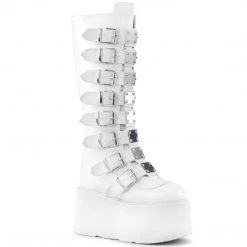 Demonia DAMNED-318 White Vegan Leather Knee Boot