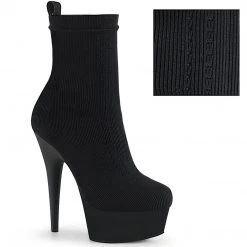 Pleaser Boots DELIGHT-1002-1 Black Stretch Knit Fabric Ankle Boot