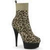 Pleaser DELIGHT-1002LP Tan Stretch Leopard Print Fabric Ankle Boot Boots