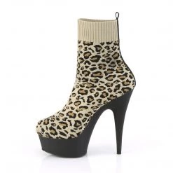 Pleaser DELIGHT-1002LP Tan Stretch Leopard Print Fabric Ankle Boot Boots