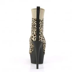 Pleaser DELIGHT-1002LP Tan Stretch Leopard Print Fabric Ankle Boot Boots