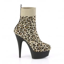 Pleaser DELIGHT-1002LP Tan Stretch Leopard Print Fabric Ankle Boot Boots