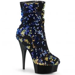Pleaser DELIGHT-1004 Blue Iridescent Sequins/Black Ankle Boot Boots