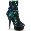 Pleaser DELIGHT-1004 Green Iridescent Sequins/Black Ankle Boot