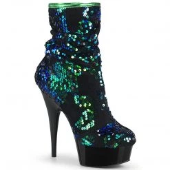 Pleaser DELIGHT-1004 Green Iridescent Sequins/Black Ankle Boot