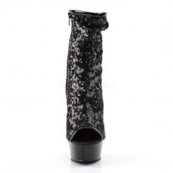 Pleaser Boots DELIGHT-1008SQ Black Sequins/Dark Pewter Chrome Ankle Boot
