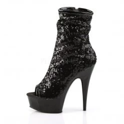 Pleaser Boots DELIGHT-1008SQ Black Sequins/Dark Pewter Chrome Ankle Boot