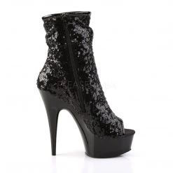 Pleaser Boots DELIGHT-1008SQ Black Sequins/Dark Pewter Chrome Ankle Boot