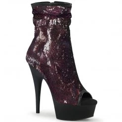 Pleaser Boots DELIGHT-1008SQ Burgundy Sequins Ankle Boot