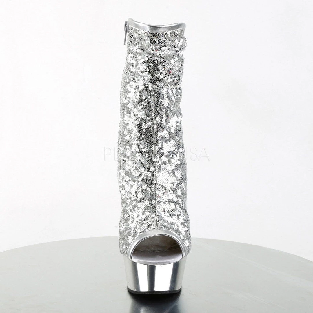 Pleaser DELIGHT-1008SQ Silver Sequins/Silver Chrome Ankle Boot Boots 4 Pleaser DELIGHT-1008SQ Silver Sequins/Silver Chrome Ankle Boot Boots
