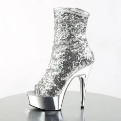 Pleaser DELIGHT-1008SQ Silver Sequins/Silver Chrome Ankle Boot Boots 10 Pleaser DELIGHT-1008SQ Silver Sequins/Silver Chrome Ankle Boot Boots
