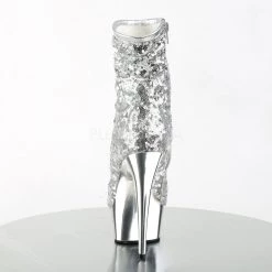 Pleaser DELIGHT-1008SQ Silver Sequins/Silver Chrome Ankle Boot Boots 11 Pleaser DELIGHT-1008SQ Silver Sequins/Silver Chrome Ankle Boot Boots