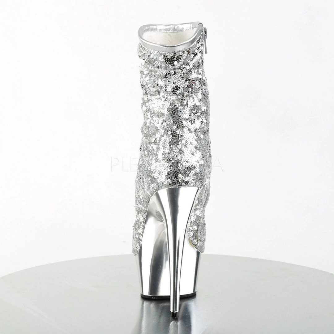 Pleaser DELIGHT-1008SQ Silver Sequins/Silver Chrome Ankle Boot Boots 6 Pleaser DELIGHT-1008SQ Silver Sequins/Silver Chrome Ankle Boot Boots