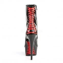 Pleaser Boots DELIGHT-1010 Black Patent-Red/Black Ankle Boot