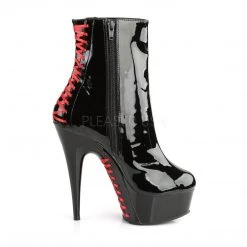 Pleaser Boots DELIGHT-1010 Black Patent-Red/Black Ankle Boot