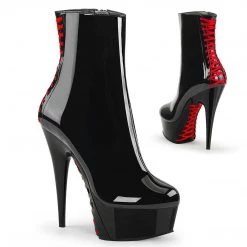 Pleaser Boots DELIGHT-1010 Black Patent-Red/Black Ankle Boot