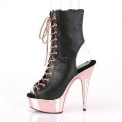 Pleaser Boots DELIGHT-1016 Black Faux Leather/Rose Gold Chrome Ankle Boot