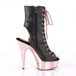 Pleaser Boots DELIGHT-1016 Black Faux Leather/Rose Gold Chrome Ankle Boot