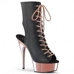 Pleaser Boots DELIGHT-1016 Black Faux Leather/Rose Gold Chrome Ankle Boot