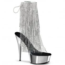 Pleaser DELIGHT-1017RhinestoneF Clear-Silver/Silver Chrome Ankle Boot Boots