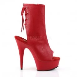 Pleaser DELIGHT-1018 Red Faux Leather/Red Ankle Boot Boots