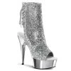 Pleaser DELIGHT-1018G Silver Glitter/Silver Chrome Ankle Boot