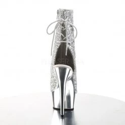 Pleaser DELIGHT-1018G Silver Glitter/Silver Chrome Ankle Boot