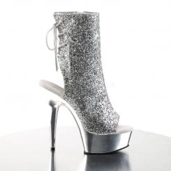 Pleaser DELIGHT-1018G Silver Glitter/Silver Chrome Ankle Boot