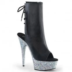 Pleaser DELIGHT-1018LG Black Pu/Silver Multi Glitter Ankle Boot Boots