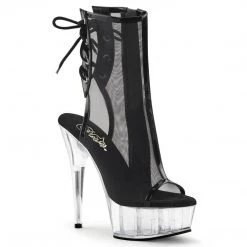 Pleaser DELIGHT-1018MSH Black Patent-Mesh/Clear Ankle Boot