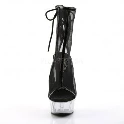 Pleaser DELIGHT-1018MSH Black Patent-Mesh/Clear Ankle Boot