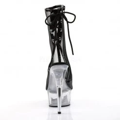 Pleaser DELIGHT-1018MSH Black Patent-Mesh/Clear Ankle Boot