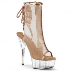 Pleaser Boots DELIGHT-1018MSH Rose Gold Metallic Pu-Mesh/Clear Ankle Boot