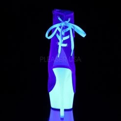 Pleaser Boots DELIGHT-1018SK Denim Blue Canvas/Neon White Ankle Boot