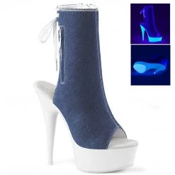 Pleaser Boots DELIGHT-1018SK Denim Blue Canvas/Neon White Ankle Boot
