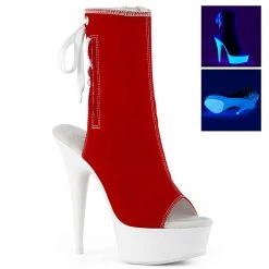 Pleaser Boots DELIGHT-1018SK Red Canvas/Neon White Ankle Boot