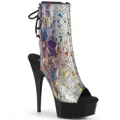 Pleaser Boots DELIGHT-1018SP Multi-Color Snake Print/ Black Ankle Boot
