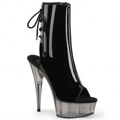 Pleaser DELIGHT-1018T Black Patent/Smoke Tinted Ankle Boot