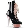 Pleaser DELIGHT-1020 Black Patent/Rose Gold Chrome Ankle Boot
