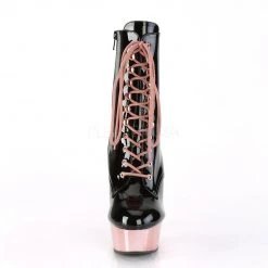 Pleaser DELIGHT-1020 Black Patent/Rose Gold Chrome Ankle Boot