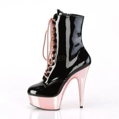 Pleaser DELIGHT-1020 Black Patent/Rose Gold Chrome Ankle Boot 10 Pleaser DELIGHT-1020 Black Patent/Rose Gold Chrome Ankle Boot