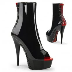 Pleaser DELIGHT-1025 Black-Red Patent/Black Ankle Boot Boots