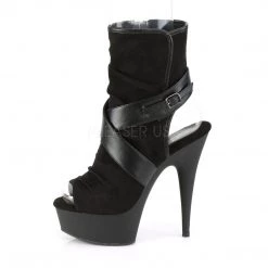 Pleaser DELIGHT-1034 Black Faux Suede-Faux Leather Ankle Boot
